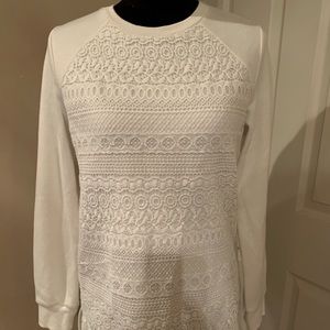 Lace front white crewneck sweatshirt